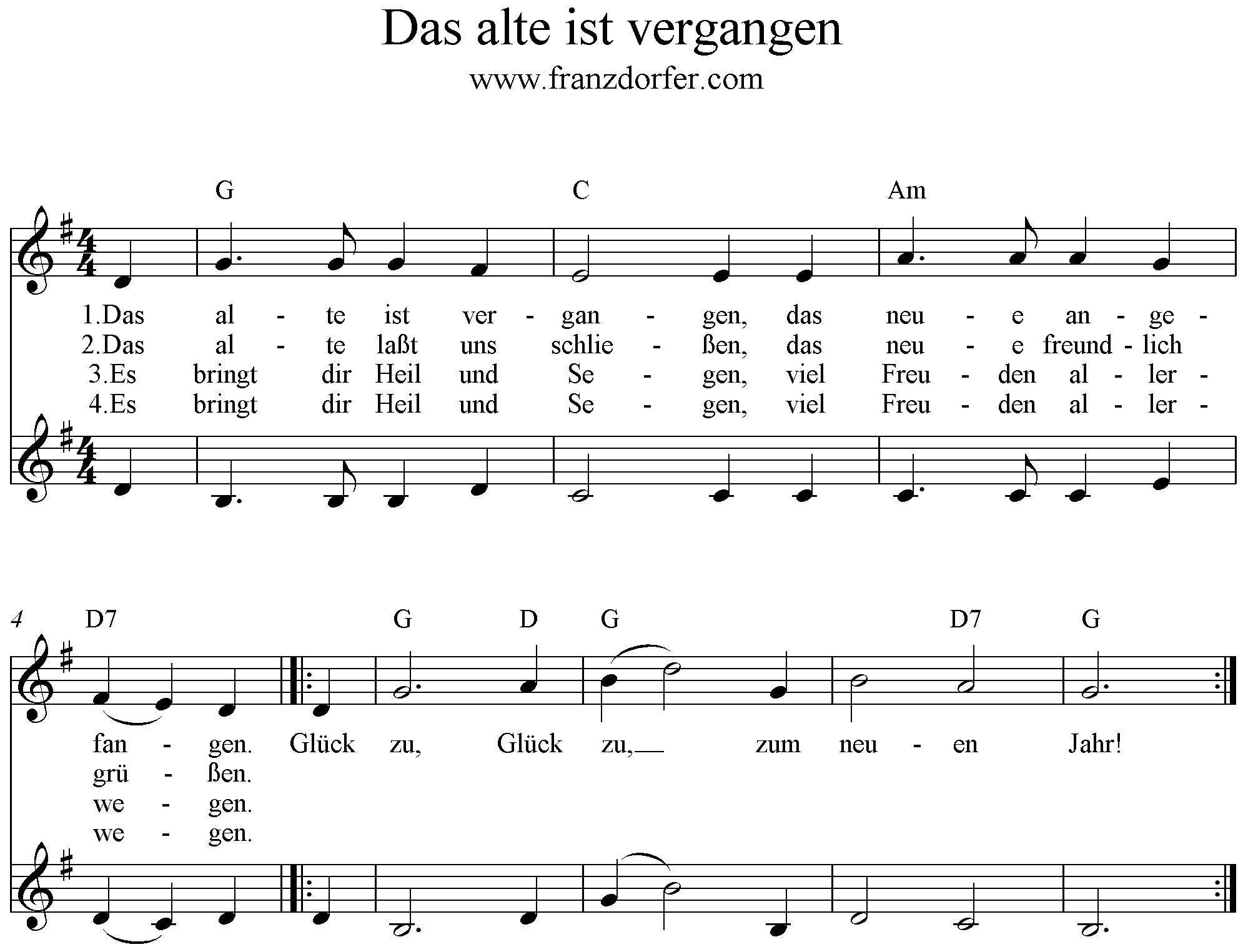 Noten, 2stimmig, das alte ist vergangen